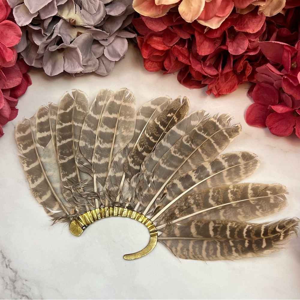 Bohemian Tribal Feather Gold Ear Cuff Earring - Picture 14 of 15